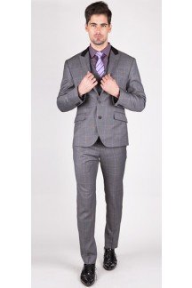 The Johnathan - Grey/Purple Window Pane 3 Piece Custom Suit