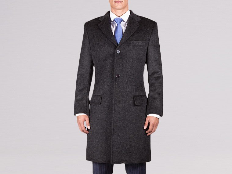 Classic Grey Overcoat with 3 Buttons and No Belt Loops Suitsforme.com