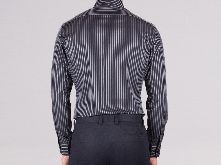 Premium Grey Pencil Stripe Spread Collar Custom Shirt Suitsforme